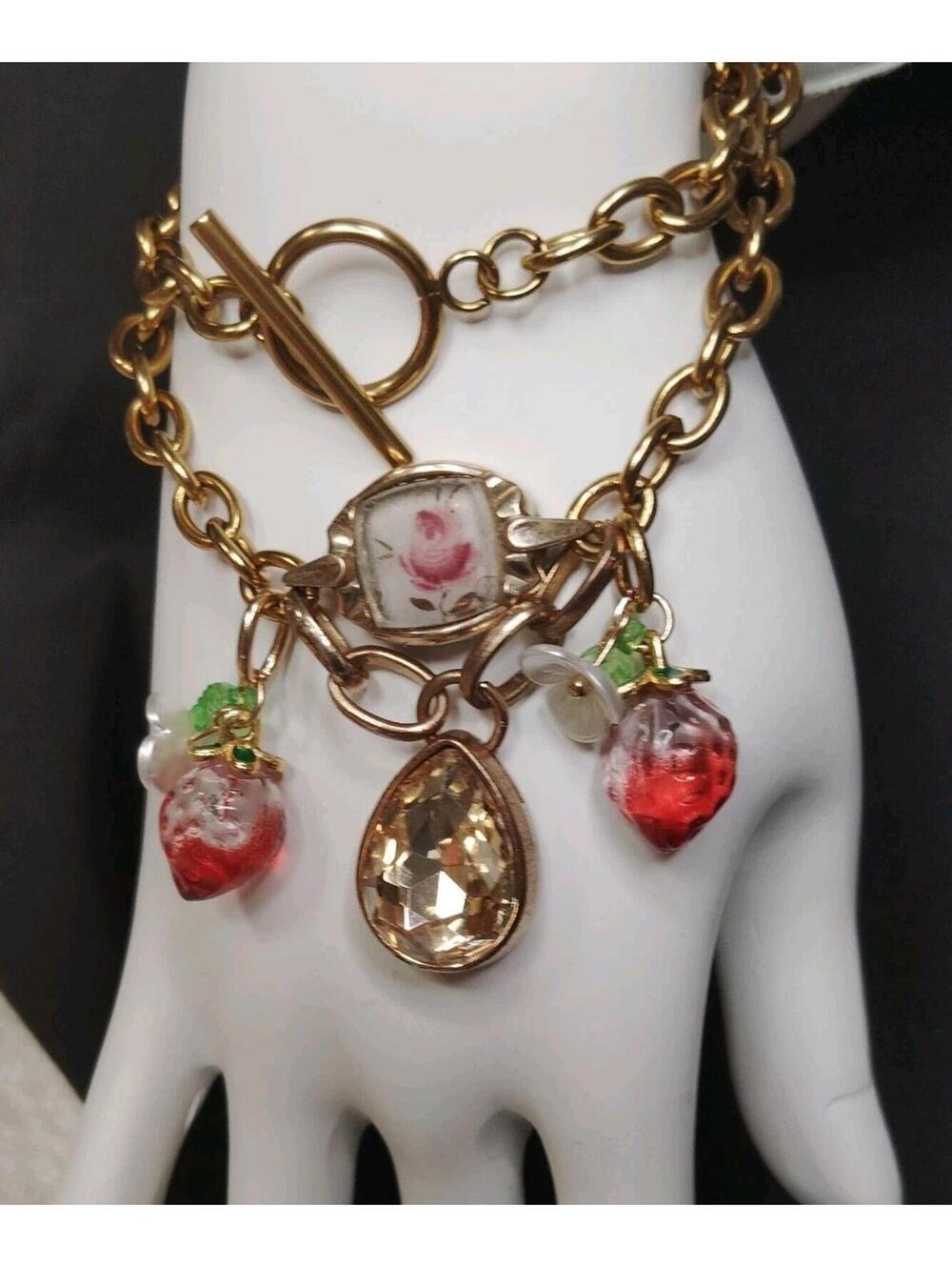 Artisan Repurposed Glass Charm Bracelet Or "15 Necklace Whimsical Steampunk